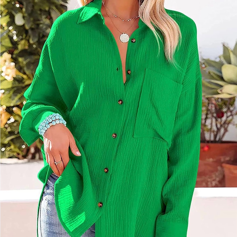 Green Oversized Long Sleeve Button Down Shirt